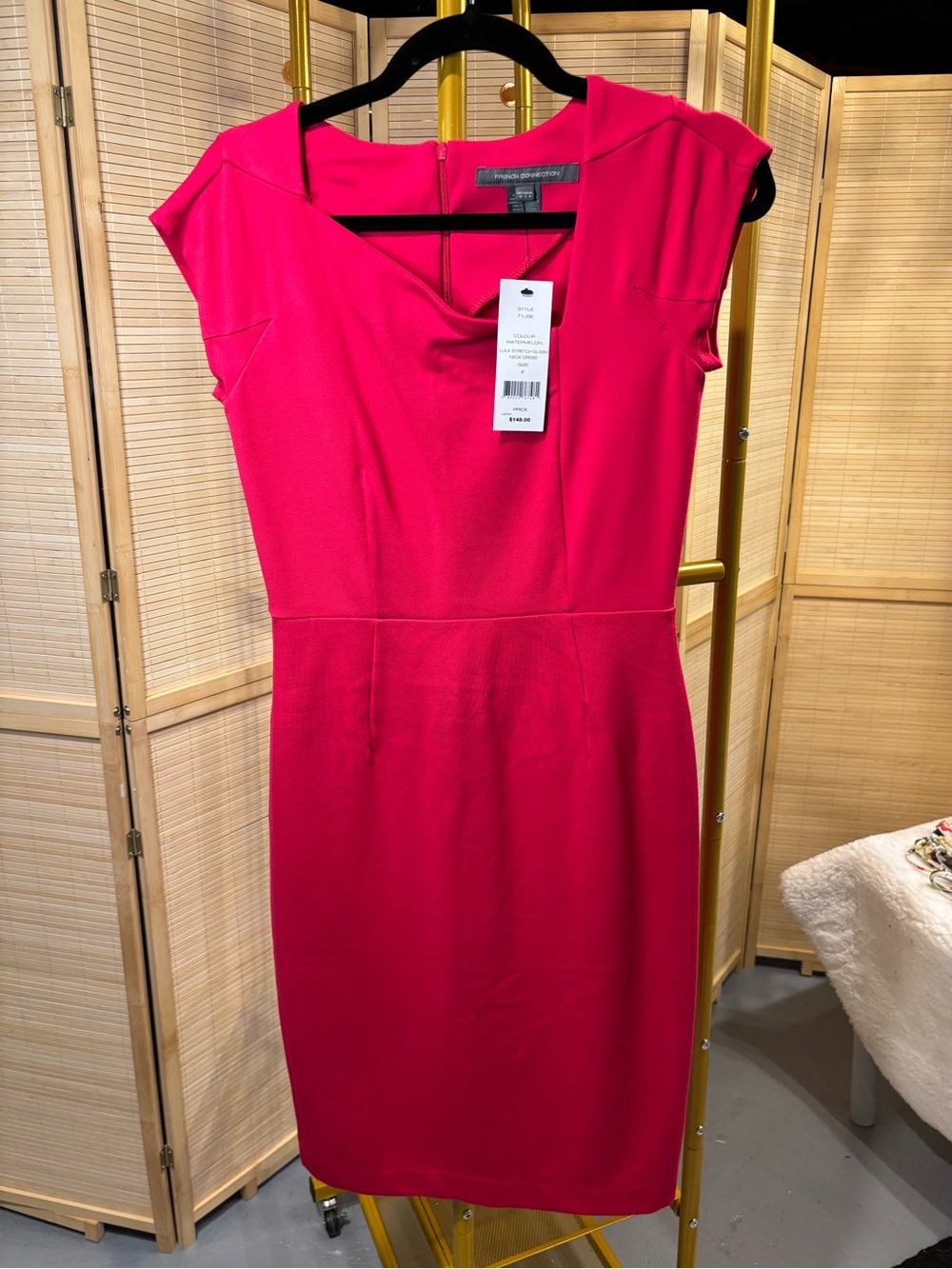 French Connection Hot Pink Cap-Sleeve Midi Dress